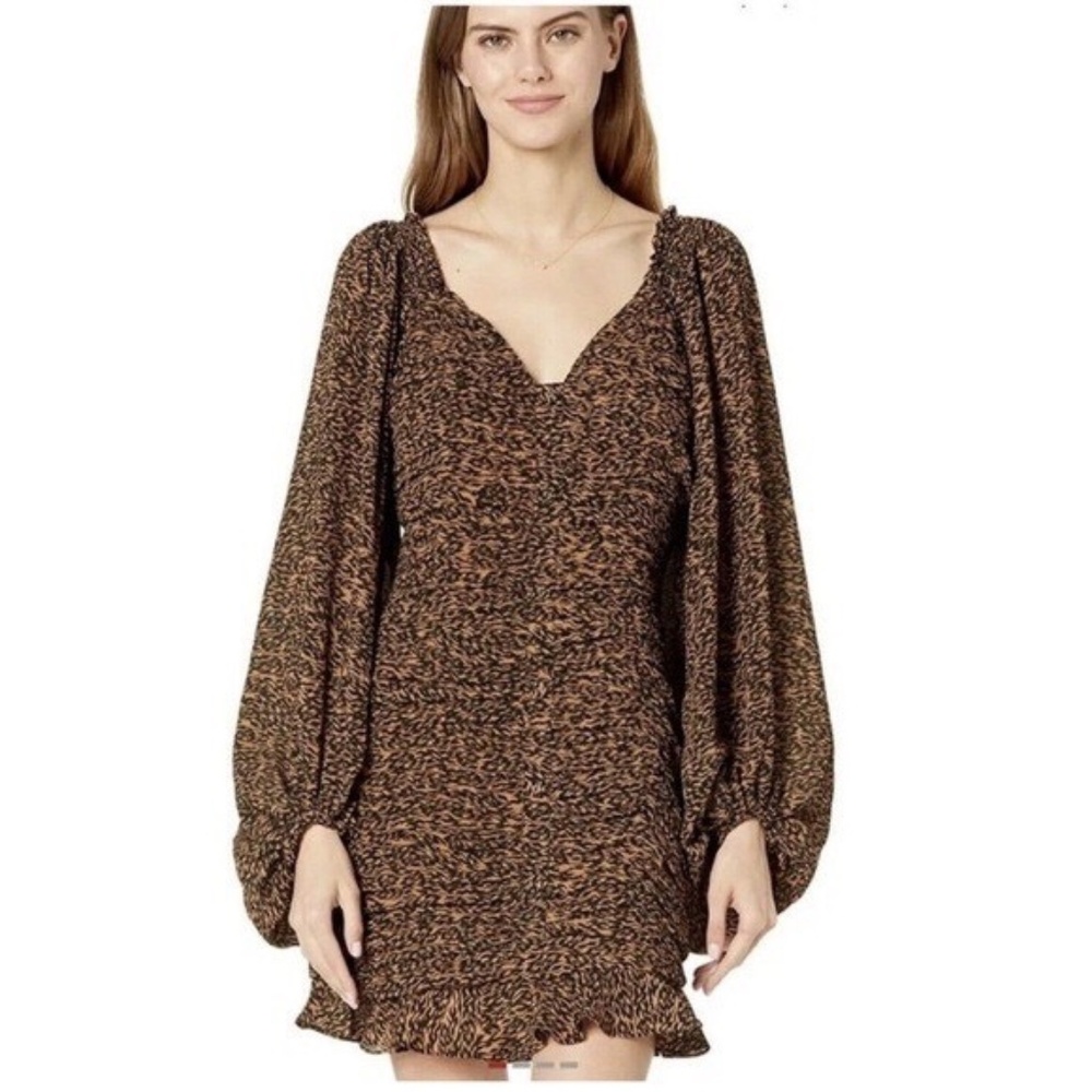 Ted Baker Wyatte Ruched Bodycon Balloon Sleeve Animal Print Dress Size 3 8/10